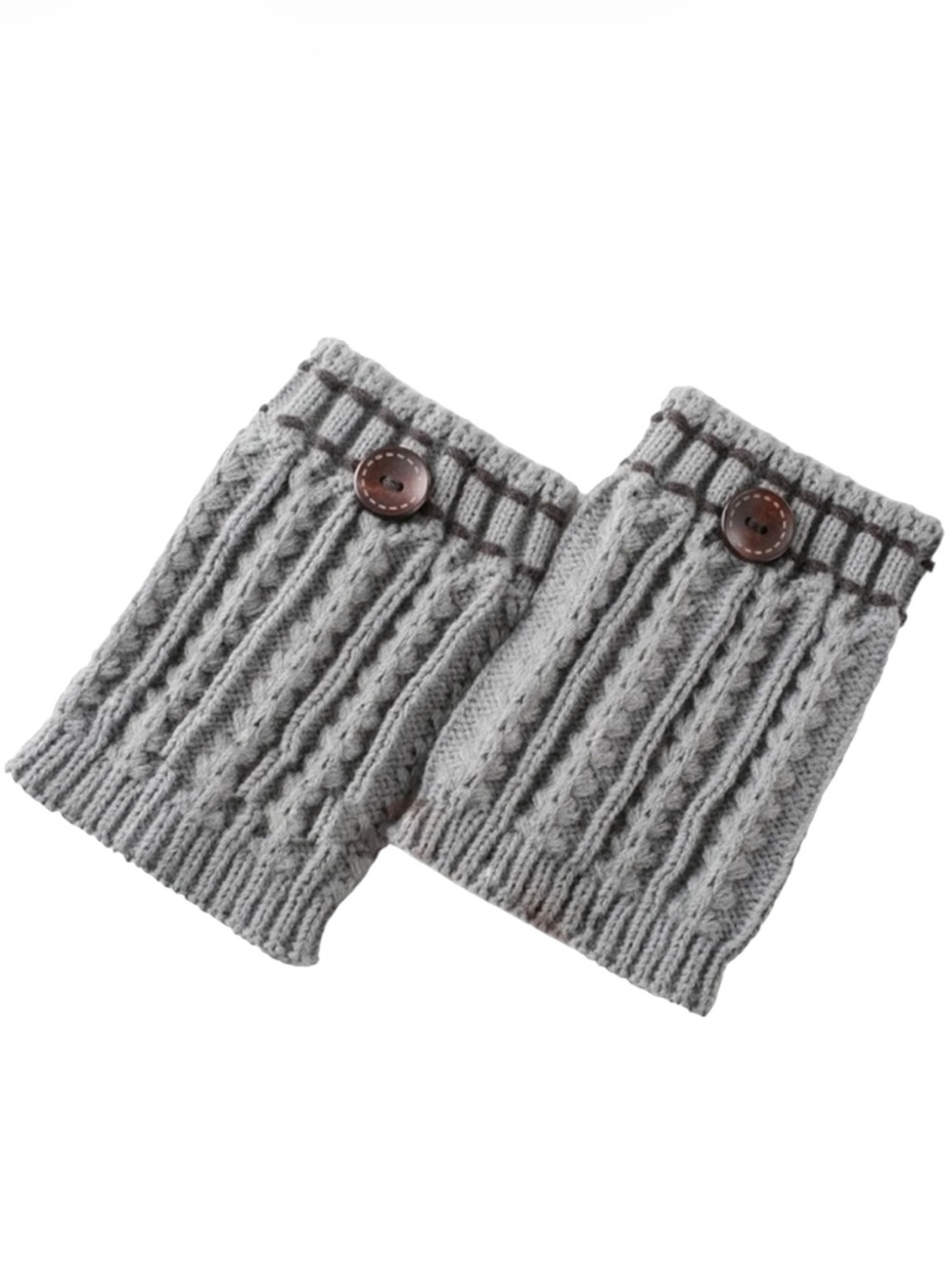 Gray cable knit button accent black stripe trim boot topper leg warmers one size